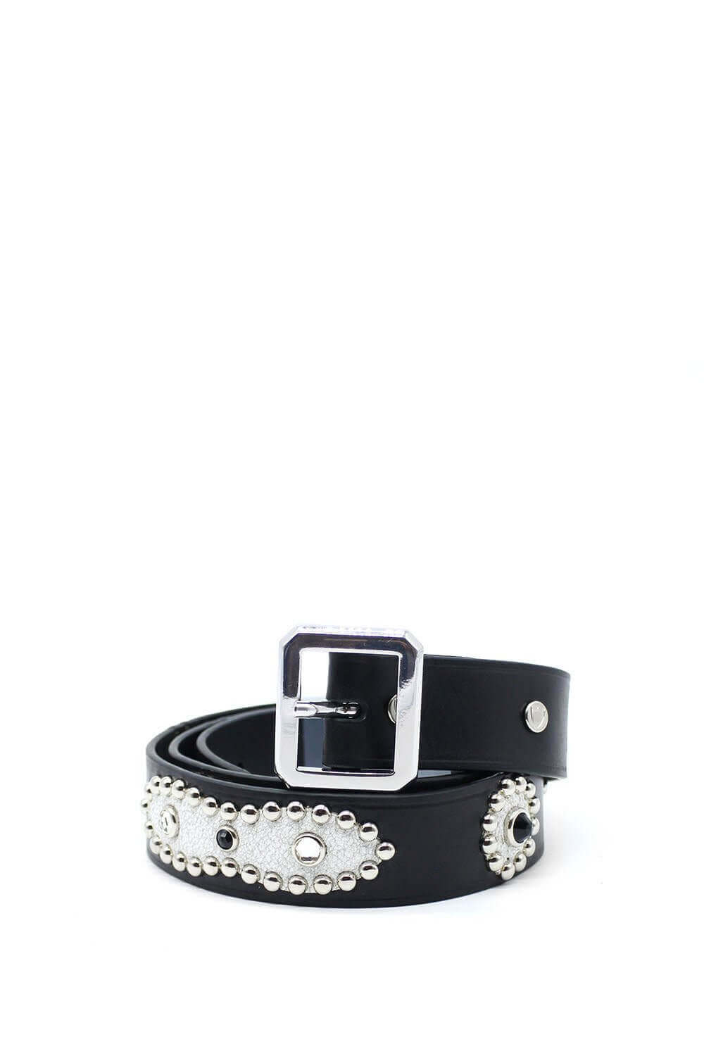 AMERICAN CRACKLE BELT Black leather belt with studs and rhinestones.Height: 3 cm. Made in Italy. HTC LOS ANGELES