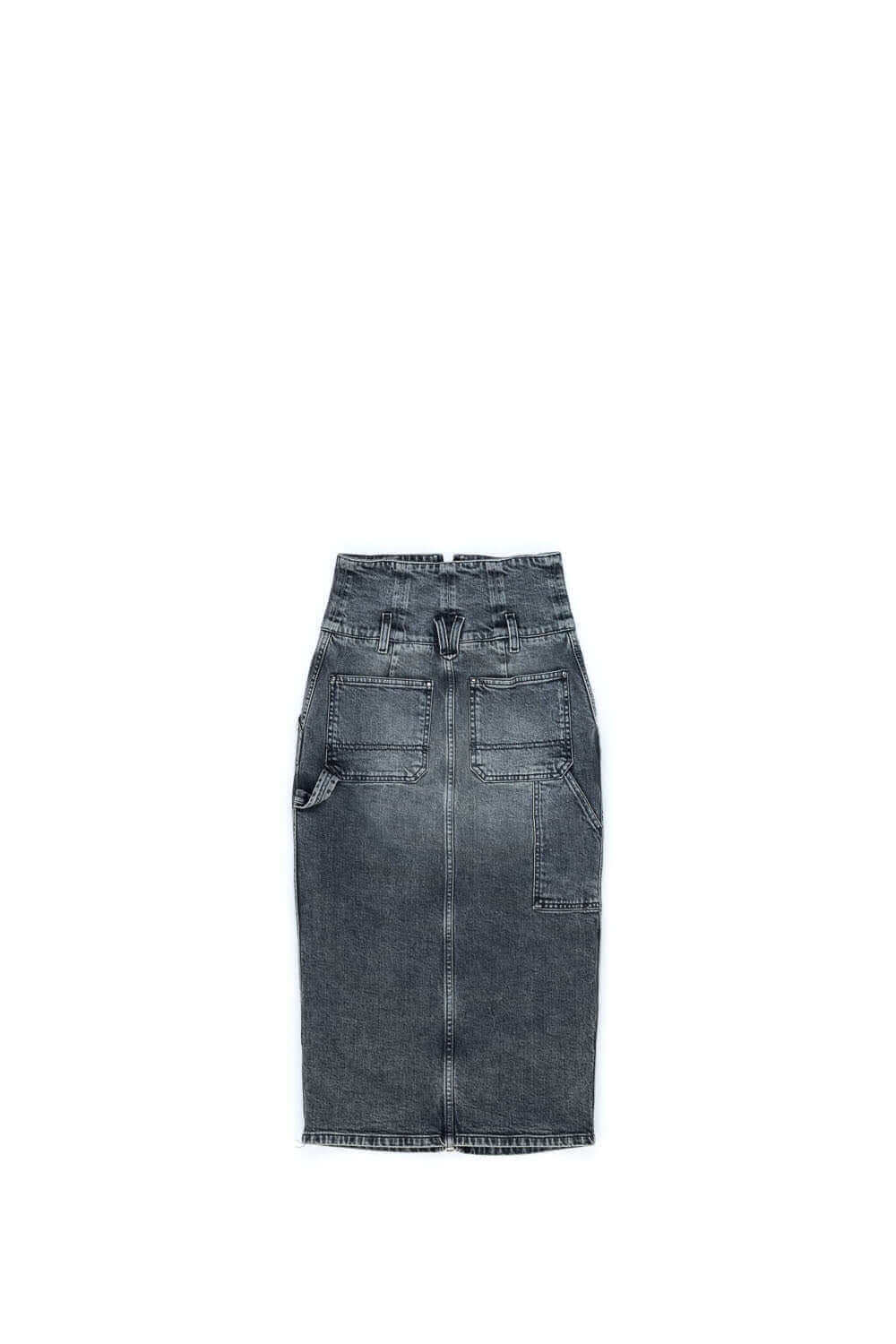 CARGO LONGUETTE SKIRT Denim longuette skirt with front zip closure. Front and back pockets. High waist. Composition: 100% Cotton HTC LOS ANGELES