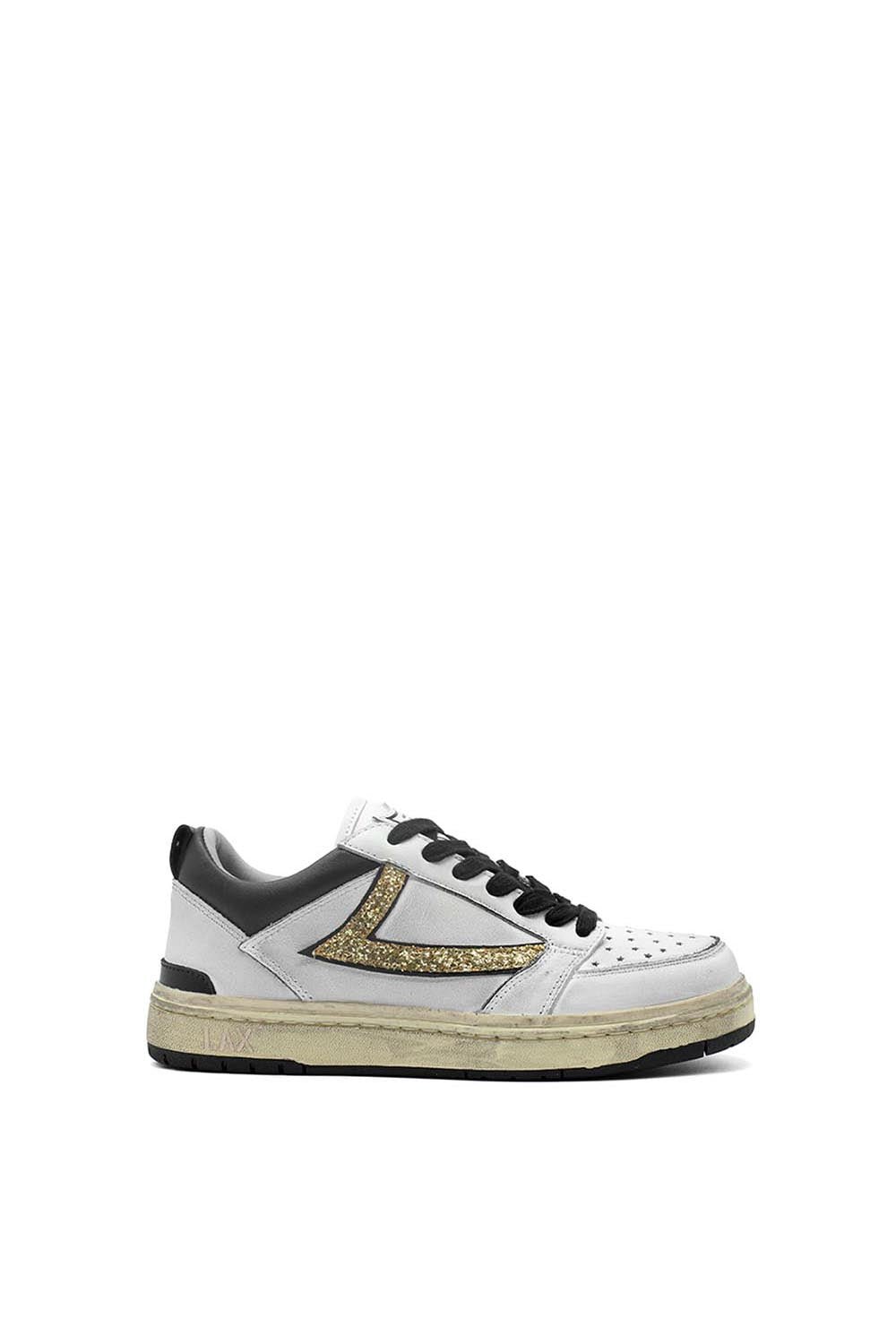 STARLIGHT GLITTER SHIELD LOW WOMAN Starlight Low Woman Sneakers, back pull loop with metal logo detail, front lace-up closure. Glitter Shield. 100% leather. WHITE/GOLD HTC LOS ANGELES