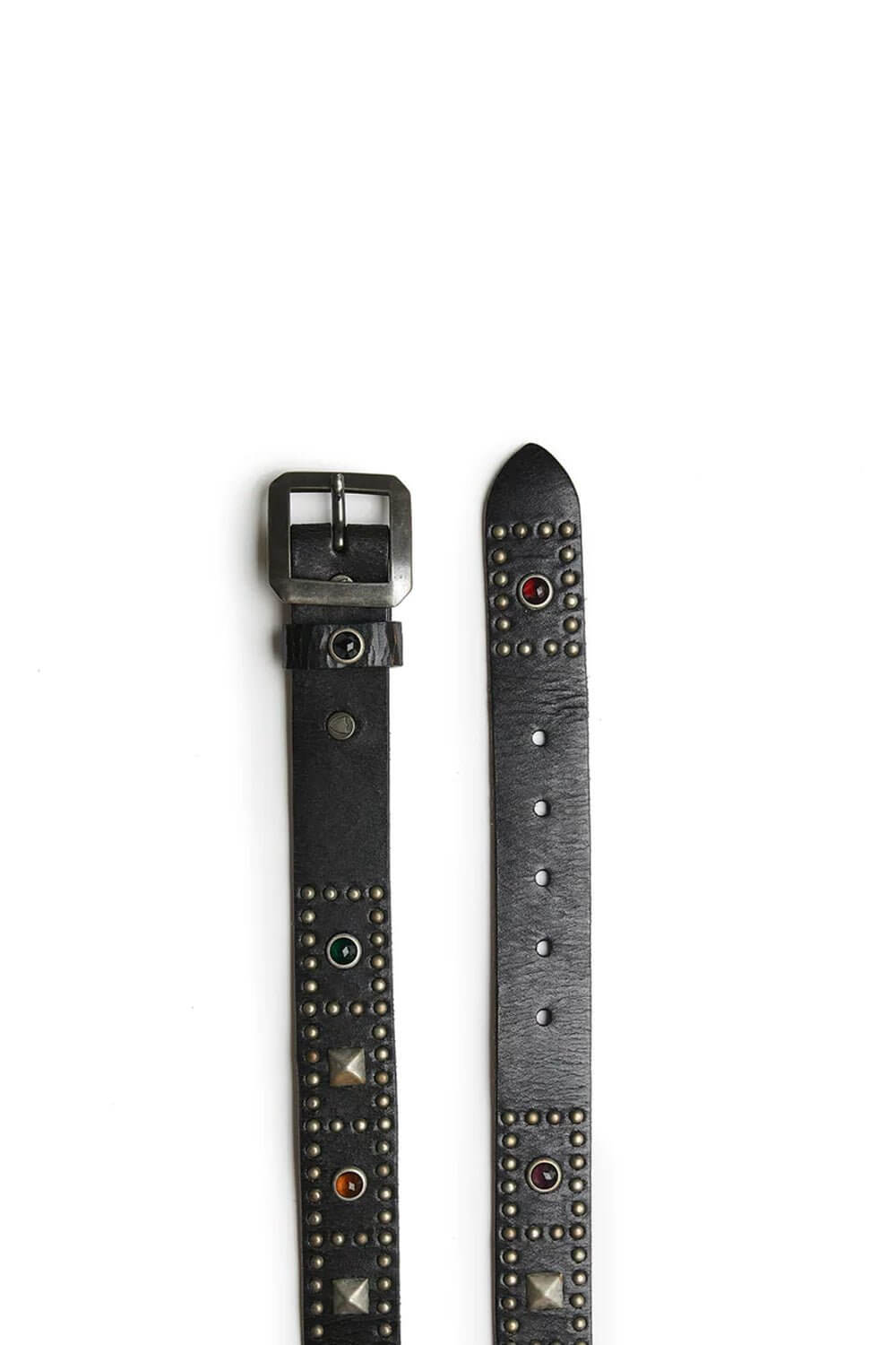 TROUBADOUR BELT Leather belt with studs and glass stones. Brass buckle. 3,5 cm height. HTC LOS ANGELES
