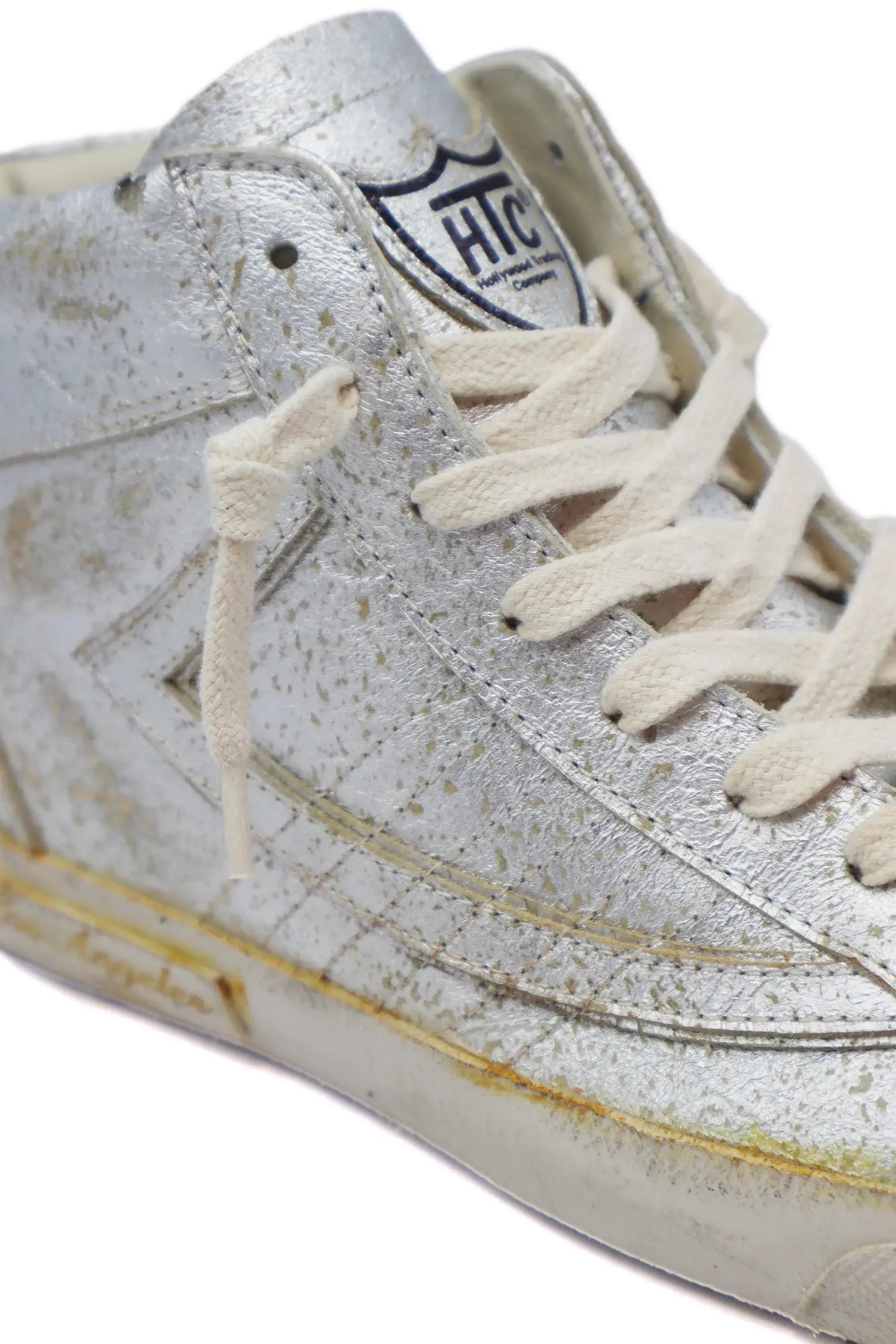 htc los angeles HTC VIPERS HIGH WOMAN SILVER HTC VIPERS HIGH WOMAN SILVER SILVER HTC VIPERS high-top sneakers in silver with a distressed finish. Standard fit providing a comfortable and flexible wrap. Front lace-up closure for a secure fit. Small logo on