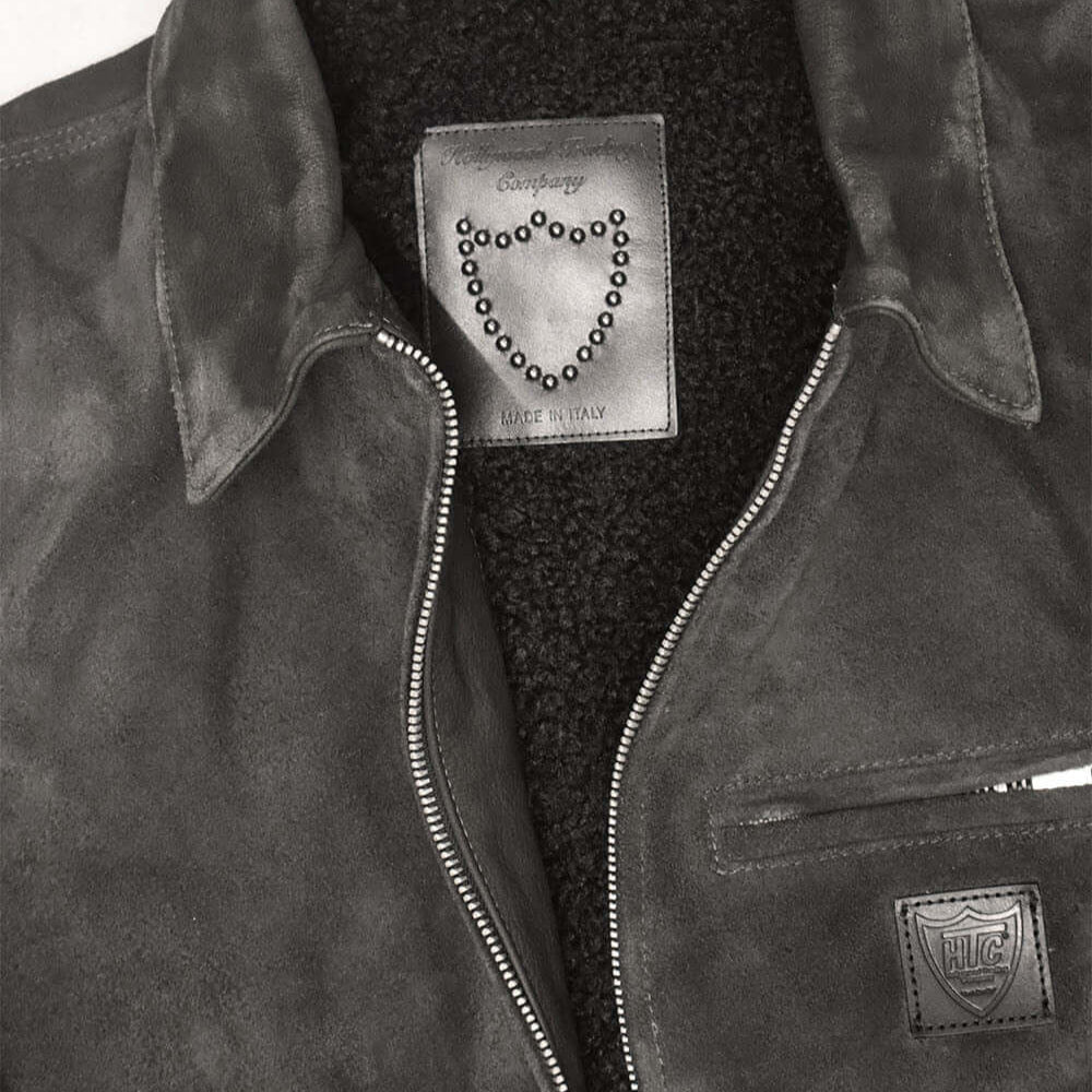 Hollywood Trading Company TERRY SUEDE LEATHER JACKET ANTHRACITE TERRY SUEDE LEATHER JACKET ANTHRACITE 100% SUEDE LEATHER. TEDDY-FLEECE INTERIOR. MADE IN ITALY FIT: REGULAR COLOR: ANTHRACITE JACKETS Hollywood Trading Company Hollywood Trading Company