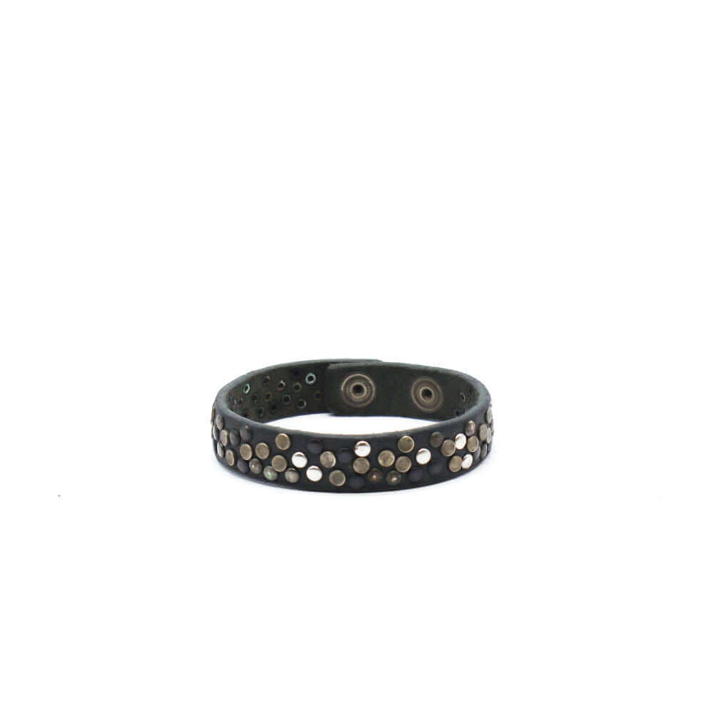 Hollywood Trading Company JUAN BR JUAN BR Black leather bracelet with mixed line studs, zamac button closure with carved HTC Los Angeles logo. 100% Made in Italy. bracciale Hollywood Trading Company Hollywood Trading Company