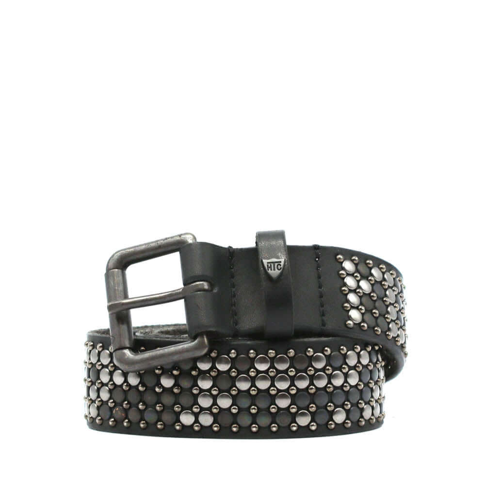 Hollywood Trading Company NEST BELT NEST BELT Black mix studded leather belt, metal buckle, loop with logo. Made in Italy. Height: 3.5 cm BELTS Hollywood Trading Company Hollywood Trading Company