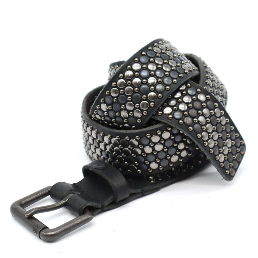 Hollywood Trading Company NEST BELT NEST BELT Black mix studded leather belt, metal buckle, loop with logo. Made in Italy. Height: 3.5 cm BELTS Hollywood Trading Company Hollywood Trading Company