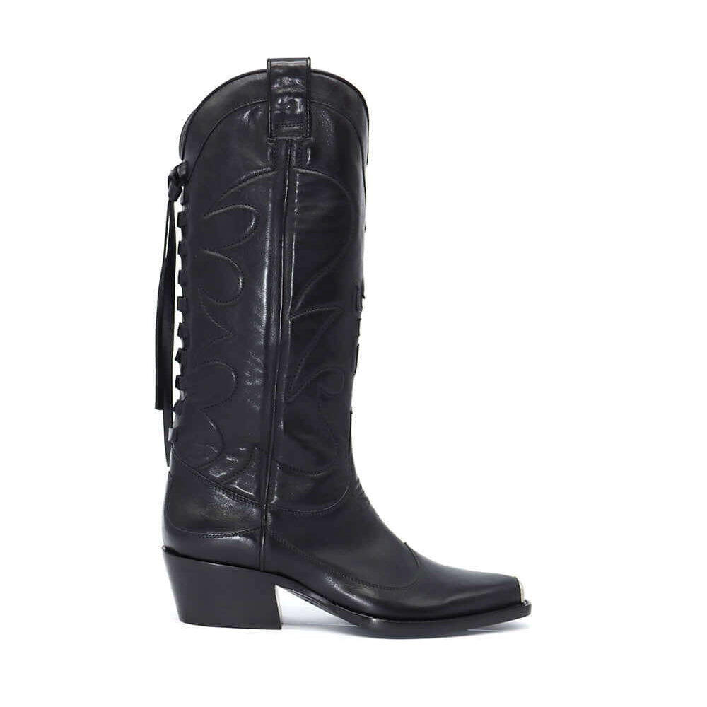 Hollywood Trading Company UNDER PRESSURE LEATHER BOOT UNDER PRESSURE LEATHER BOOT Black leather Texan boots. Squared metal tip. Heel height: 5 cm. Made in Italy. boots Hollywood Trading Company Hollywood Trading Company
