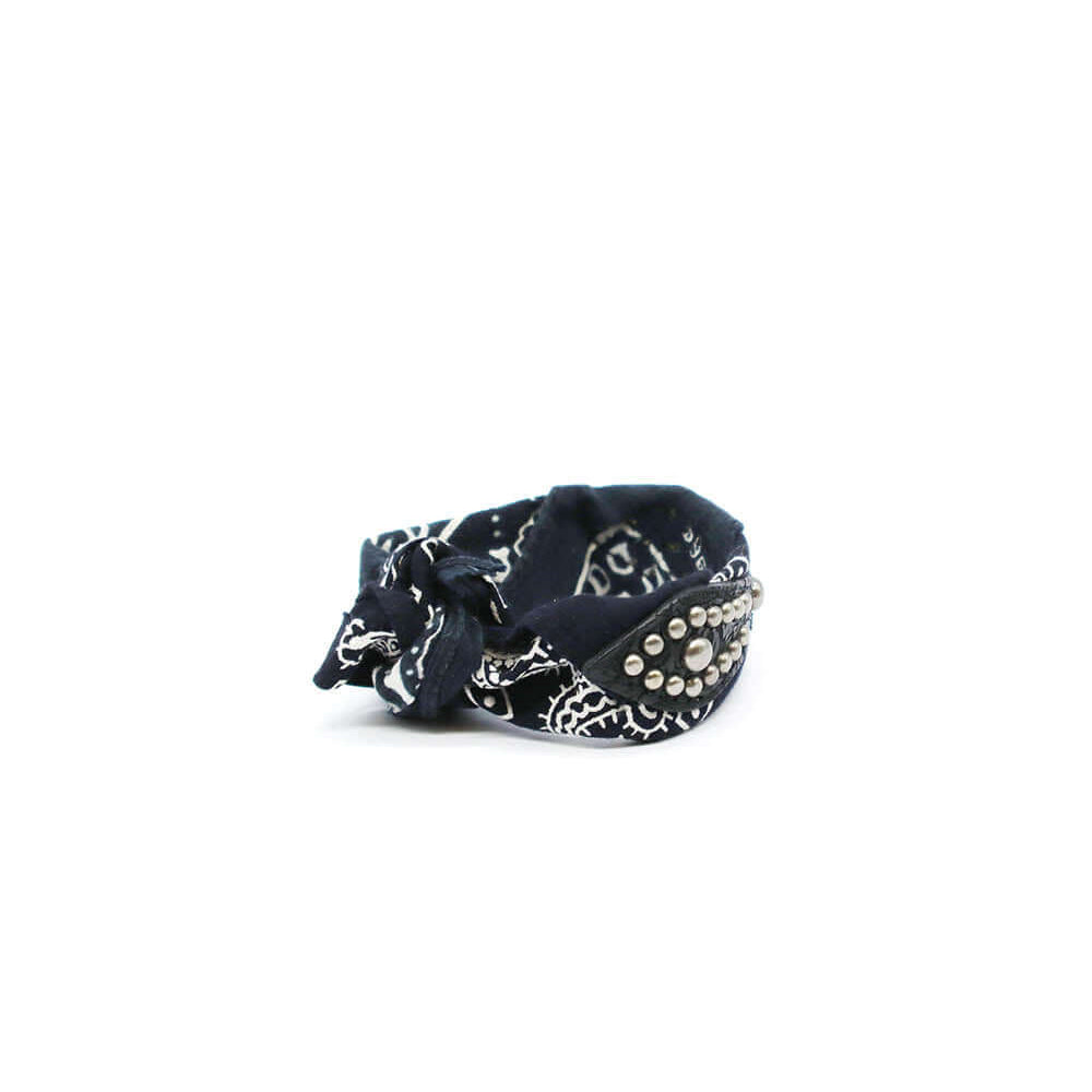Hollywood Trading Company BANDANA BR BANDANA BR Black/Black Vintage bandana bracelet with studded leather inserts. Knot closure. 100% cotton 100% leather. Made in Italy. bracciale Hollywood Trading Company Hollywood Trading Company