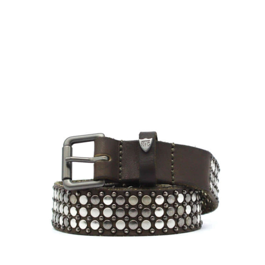Hollywood Trading Company NEST SLIM BELT NEST SLIM BELT Military leather belt with studs, metallic buckle, studded zamac belt loop and rivet with HTC logo. Height: 2.5 cm. Made in Italy. BELTS Hollywood Trading Company Hollywood Trading Company