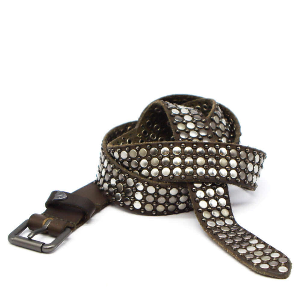 Hollywood Trading Company NEST SLIM BELT NEST SLIM BELT Military leather belt with studs, metallic buckle, studded zamac belt loop and rivet with HTC logo. Height: 2.5 cm. Made in Italy. BELTS Hollywood Trading Company Hollywood Trading Company