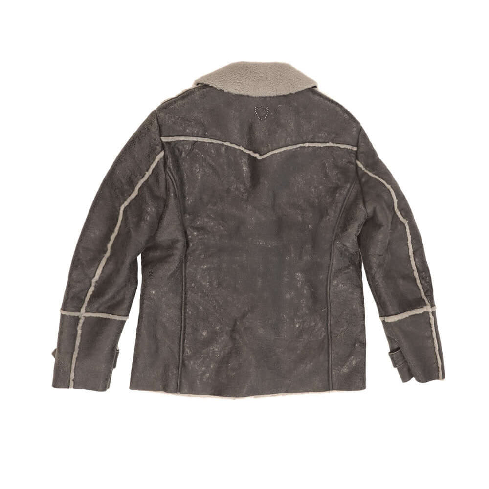 Hollywood Trading Company BRADLEY SHEARLING FOREST GREEN BRADLEY SHEARLING FOREST GREEN Forest Green leather jacket. Lining, contour and lapels in white shearling. Frontal buttons. Wrist bands with buttons. 2 side pockets. 100% sheepskin. Made in Italy. L