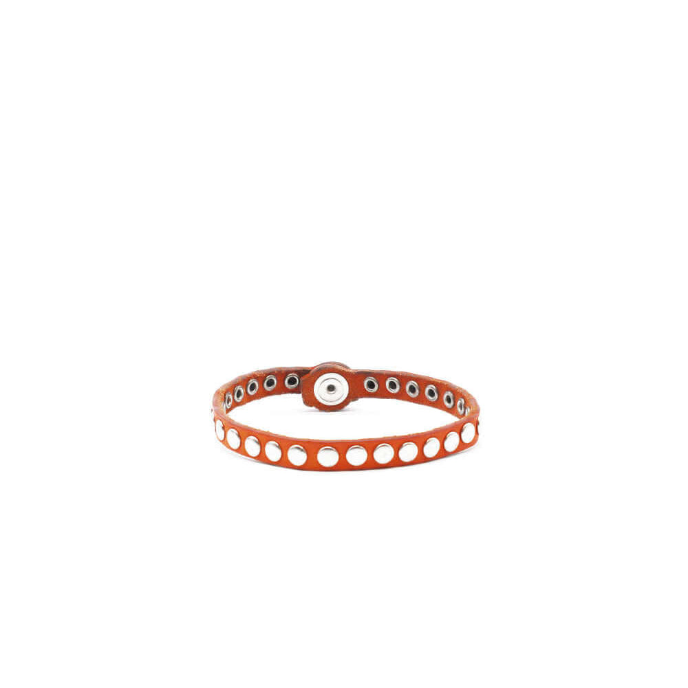 Hollywood Trading Company 10.000 ONE LINE BR 10.000 ONE LINE BR Orange leather bracelet with studs, zamac button closure with carved HTC Los Angeles logo. Size M lenght: 20cm; Size S lenght: 19cm. 100% Made in Italy. bracciale Hollywood Trading Company Ho