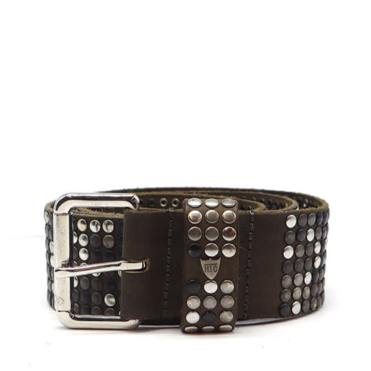 Hollywood Trading Company 10.000 STUDS COLOR BELT 10.000 STUDS COLOR BELT Leather belt with mixed studs, brass buckle, studded zamac belt loop with HTC logo rivet. Made in Italy. BELTS Hollywood Trading Company Hollywood Trading Company
