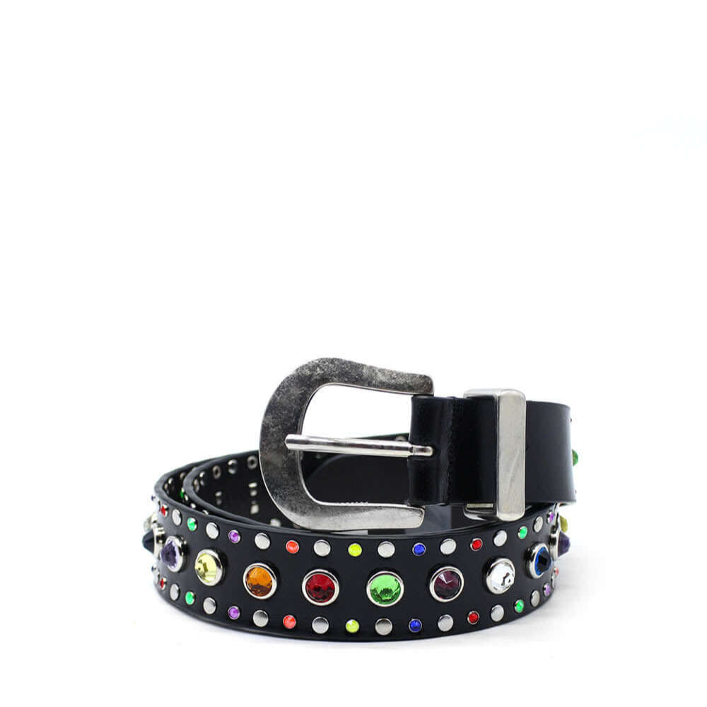 Hollywood Trading Company RAINBOW BELT RAINBOW BELT Black leather studded belt, metal buckle. Made in Italy. Height: 3.5 cm BELTS Hollywood Trading Company Hollywood Trading Company