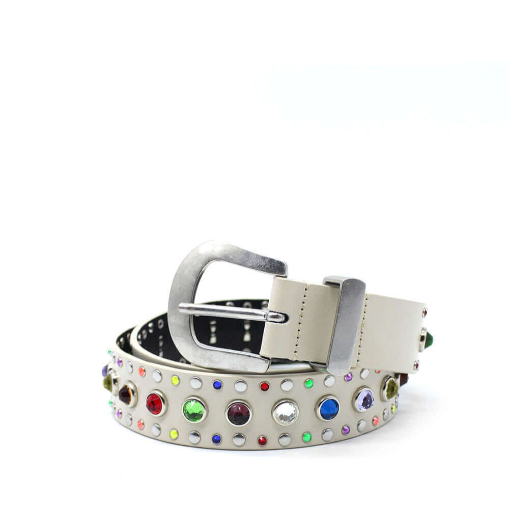 Hollywood Trading Company RAINBOW BELT RAINBOW BELT White leather studded belt, metal buckle. Made in Italy. Height: 3.5 cm BELTS Hollywood Trading Company Hollywood Trading Company