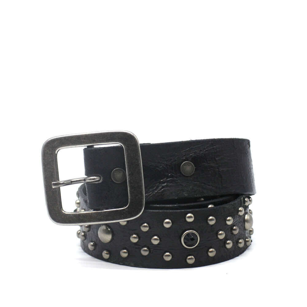 Hollywood Trading Company DESTROYED BELT DESTROYED BELT Black leather studded belt. Metal buckle. 4 cm height. Made in Italy BELTS Hollywood Trading Company Hollywood Trading Company