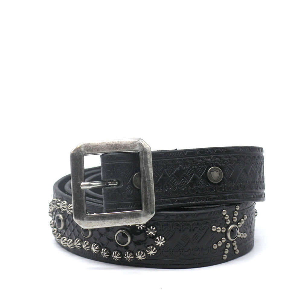 Hollywood Trading Company AMERICAN BLK BELT AMERICAN BLK BELT Leather belt with mixed studs, metal buckle. Height: 3.5 cm. Made in Italy. BELTS Hollywood Trading Company Hollywood Trading Company