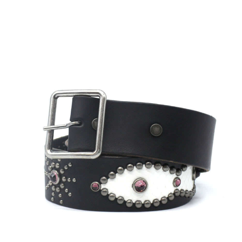 Hollywood Trading Company AMERICAN VINTAGE BELT AMERICAN VINTAGE BELT Leather belt with mixed studs, metal buckle. Height: 4 cm. Made in Italy. BELTS Hollywood Trading Company Hollywood Trading Company