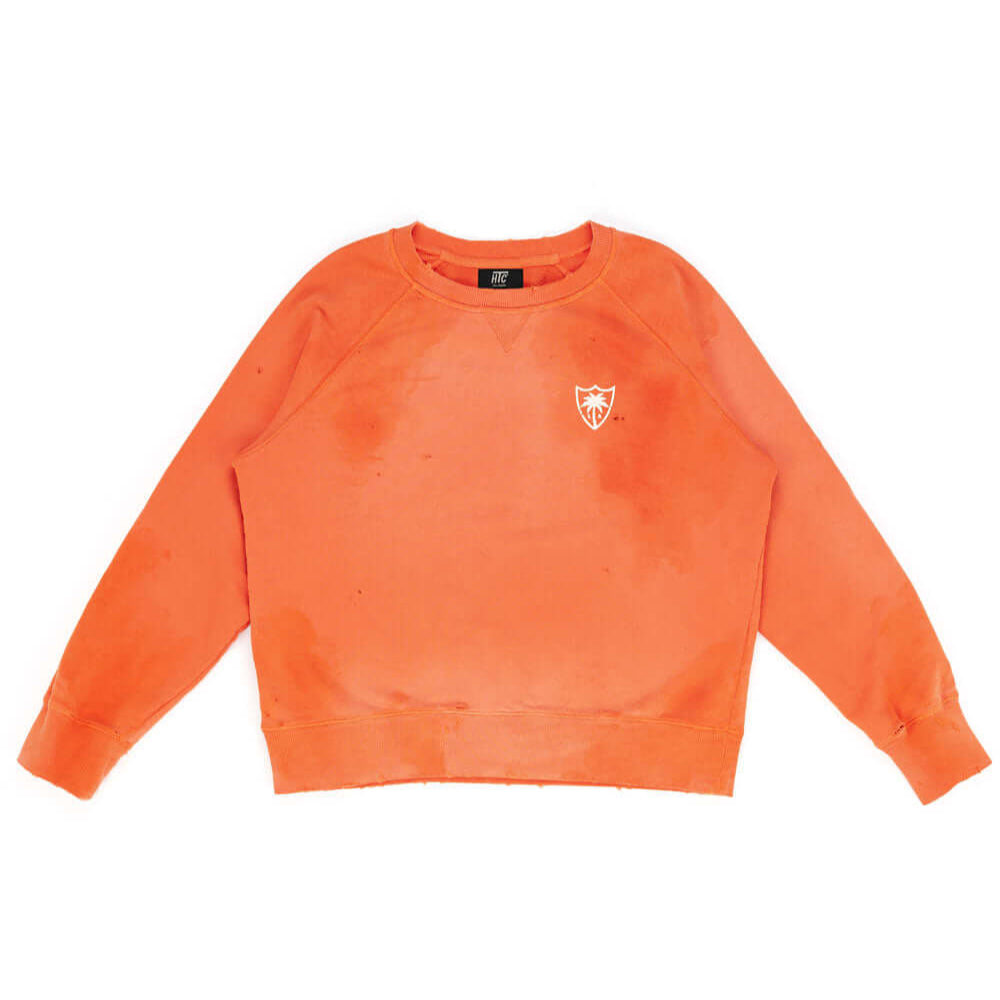 htclosangeles HTC LIL PALM LOGO CREWNECK ORANGE HTC LIL PALM LOGO CREWNECK ORANGE Man's sweater. 100% COTTON GARMENT DYE SWEATER WITH CORROSION SUN FADE + STONE WASH sweater Hollywood Trading Company Hollywood Trading Company