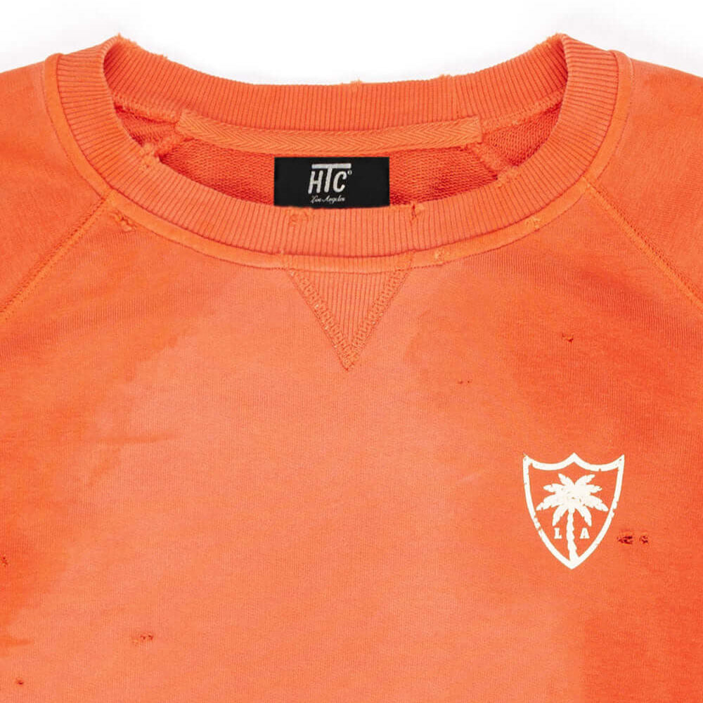 htclosangeles HTC LIL PALM LOGO CREWNECK ORANGE HTC LIL PALM LOGO CREWNECK ORANGE Man's sweater. 100% COTTON GARMENT DYE SWEATER WITH CORROSION SUN FADE + STONE WASH sweater Hollywood Trading Company Hollywood Trading Company