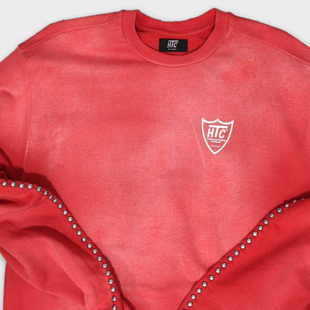 Hollywood Trading Company HTC STUDDED CREWNECK HTC STUDDED CREWNECK Man's sweater.100% COTTON.GARMENT DYE SWEATER WITH CORROSION SUN FADE + STONE WASH. sweater Hollywood Trading Company Hollywood Trading Company