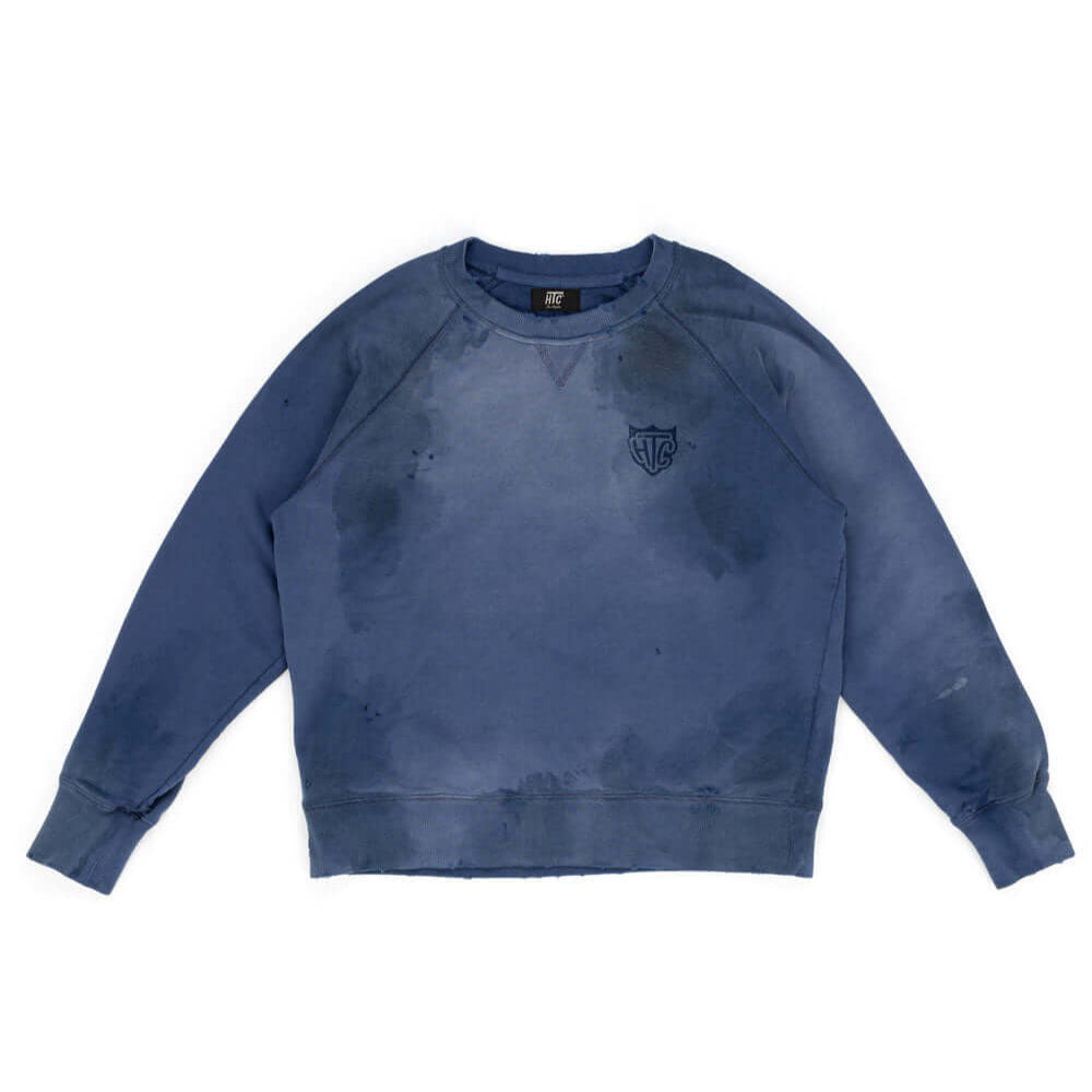 htclosangeles WASHED OUT CREWNECK BLUE WASHED OUT CREWNECK BLUE Man's sweater. 100% COTTON GARMENT DYE SWEATER WITH CORROSION SUN FADE + STONE WASH sweater Hollywood Trading Company Hollywood Trading Company
