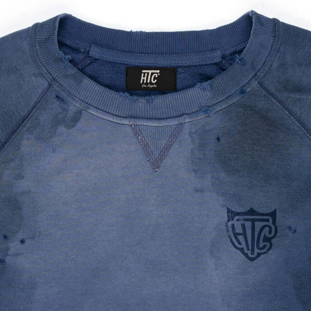 htclosangeles WASHED OUT CREWNECK BLUE WASHED OUT CREWNECK BLUE Man's sweater. 100% COTTON GARMENT DYE SWEATER WITH CORROSION SUN FADE + STONE WASH sweater Hollywood Trading Company Hollywood Trading Company