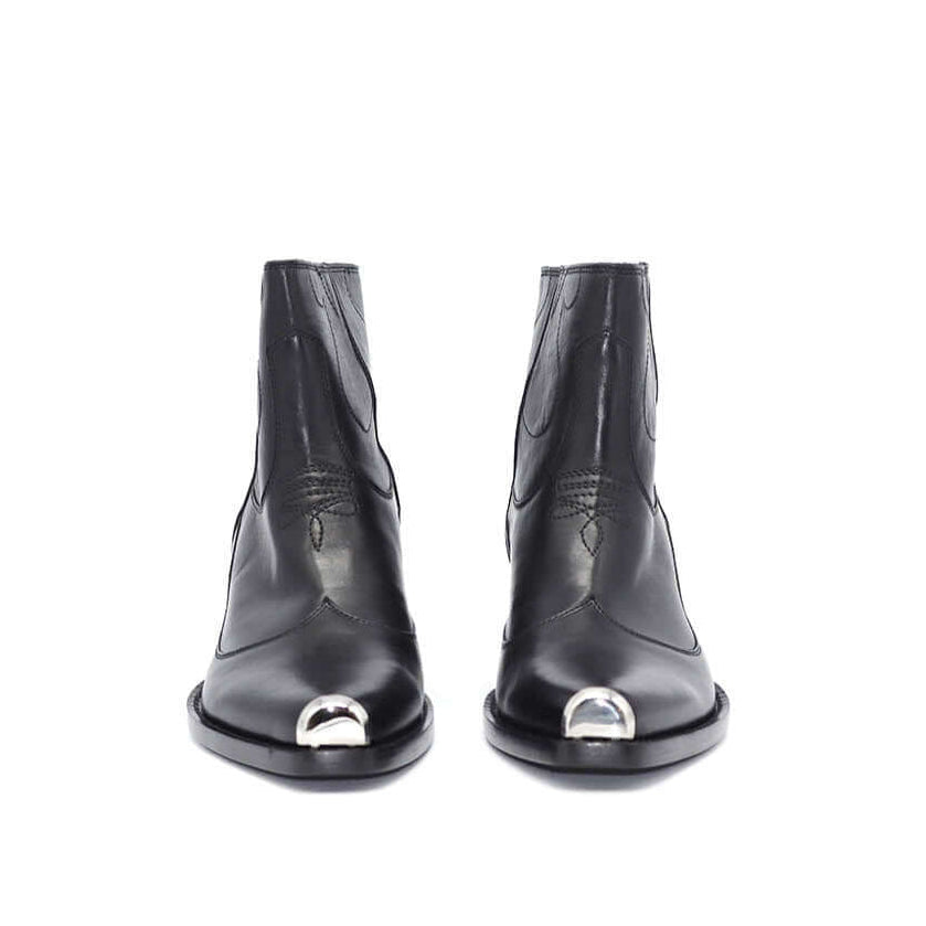 Hollywood Trading Company TEXANO LOW BOOT TEXANO LOW BOOT Black leather Texas boots. Metallic square toe. Braiding on the back. Heel 5 cm. Made in Italy. boots Hollywood Trading Company Hollywood Trading Company