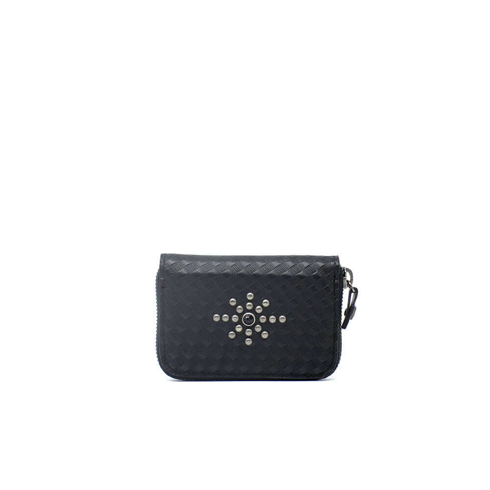 Hollywood Trading Company HTC STUDDED SMALL ZIP WALLET HTC STUDDED SMALL ZIP WALLET 100% COW LEATHER. MADE IN ITALY COLOR: BLACK WALLETS Hollywood Trading Company Hollywood Trading Company