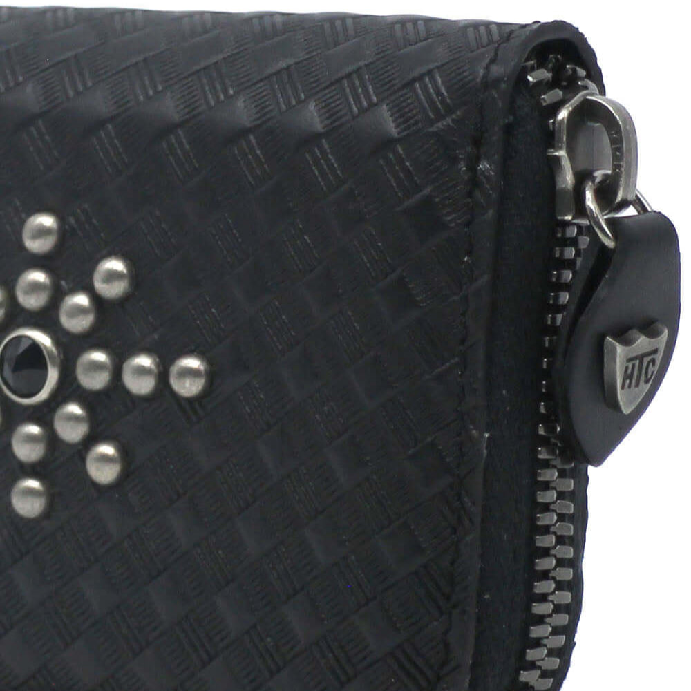 Hollywood Trading Company HTC STUDDED SMALL ZIP WALLET HTC STUDDED SMALL ZIP WALLET 100% COW LEATHER. MADE IN ITALY COLOR: BLACK WALLETS Hollywood Trading Company Hollywood Trading Company