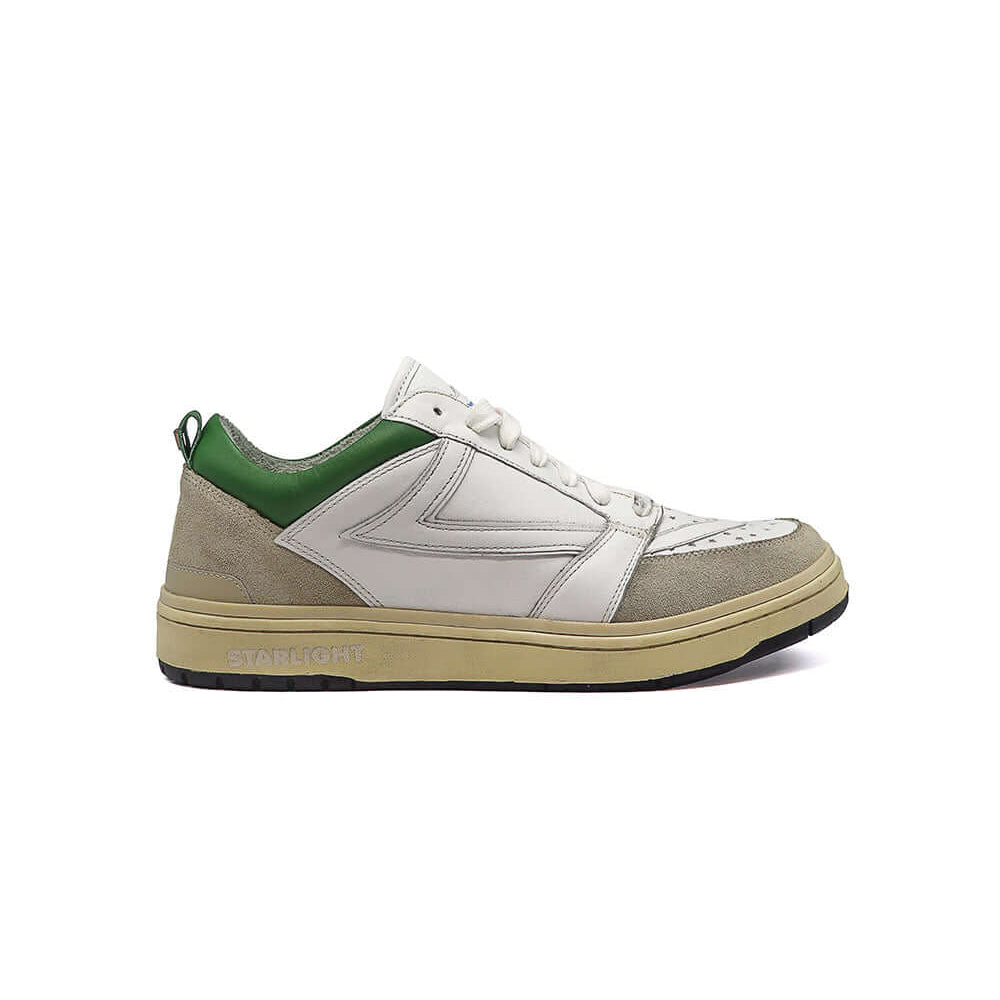Hollywood Trading Company STARLIGHT COLLEGE GREEN LOW WHITE/GREEN STARLIGHT COLLEGE GREEN LOW WHITE/GREEN Starlight Low Sneakers, back pull loop with logo detail, rubber sole, perforated toe and front lace-up closure, 100% leather SHOES Hollywood Trading
