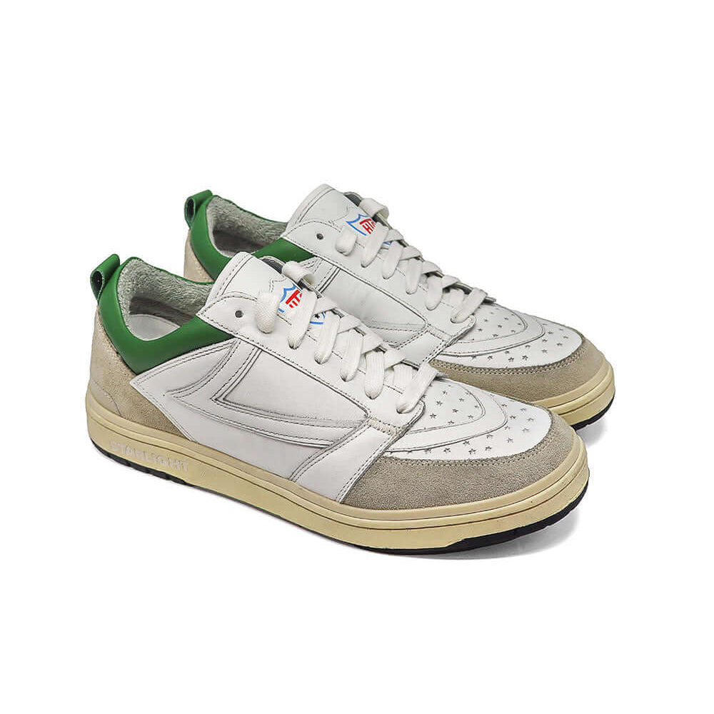 Hollywood Trading Company STARLIGHT COLLEGE GREEN LOW WHITE/GREEN STARLIGHT COLLEGE GREEN LOW WHITE/GREEN Starlight Low Sneakers, back pull loop with logo detail, rubber sole, perforated toe and front lace-up closure, 100% leather SHOES Hollywood Trading