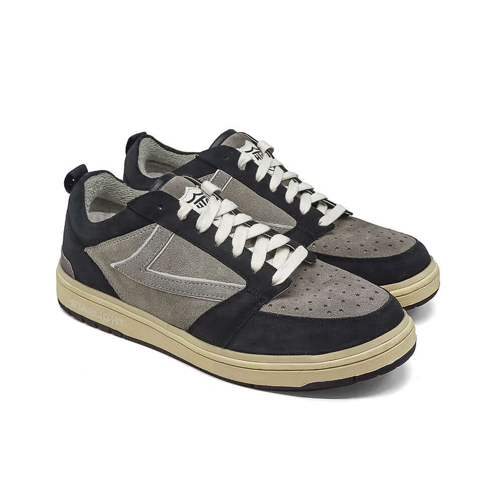 Hollywood Trading Company STARLIGHT SUEDE LOW MAN GREY/BLACK STARLIGHT SUEDE LOW MAN GREY/BLACK HTC Starlight Suede Low Man sneakers, back pull loop with metal logo detail, front lace-up closure SHOES Hollywood Trading Company Hollywood Trading Company