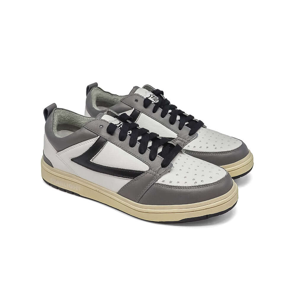 Hollywood Trading Company STARLIGHT COLOR SHIELD LOW MAN WHITE/GREY STARLIGHT COLOR SHIELD LOW MAN WHITE/GREY HTC Starlight Color Low Man sneakers, back pull loop with metal logo detail, front lace-up closure SHOES Hollywood Trading Company Hollywood Trad