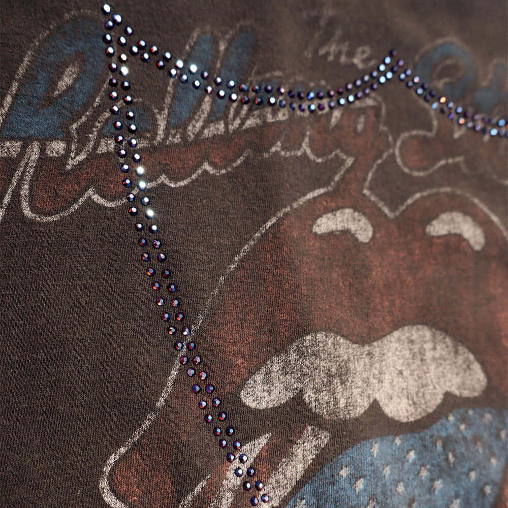 Hollywood Trading Company HTC VINTAGE ROLLING STONES LUX T-SHIRT HTC VINTAGE ROLLING STONES LUX T-SHIRT ONE OF A KIND VINTAGE T-SHIRT WITH ORIGINAL ROLLING STONES PRINT, REWORKED WITH BLUE STUDDED HTC LOGO ON THE FRONT. REGULAR FIT. t-shirt Hollywood Trad