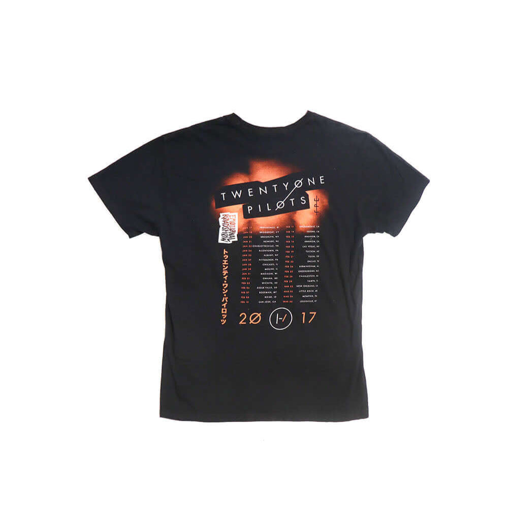 Hollywood Trading Company HTC VINTAGE 21 PILOTS T-SHIRT HTC VINTAGE 21 PILOTS T-SHIRT ONE OF A KIND VINTAGE T-SHIRT WITH ORIGINAL TWENTY ONE PILOTS PRINT, REWORKED WITH ORANGE HTC LOGO ON THE FRONT. BOXY FIT. t-shirt Hollywood Trading Company Hollywood Tr