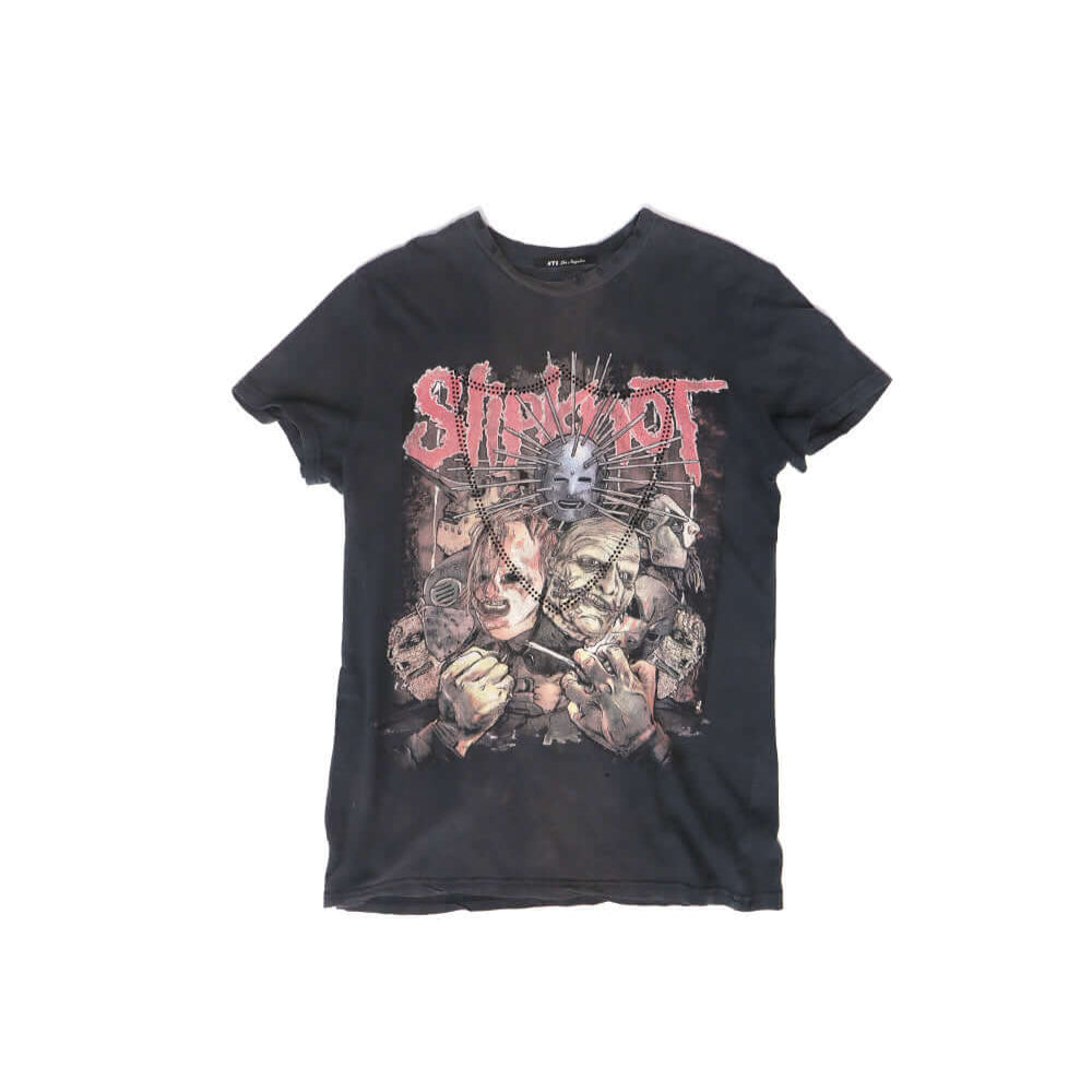 Hollywood Trading Company HTC VINTAGE SLIPKNOT LUX T-SHIRT HTC VINTAGE SLIPKNOT LUX T-SHIRT ONE OF A KIND VINTAGE T-SHIRT WITH ORIGINAL SLIPKNOT PRINT, REWORKED WITH BLACK STUDDED HTC LOGO ON THE FRONT. REGULAR FIT. t-shirt Hollywood Trading Company Holly