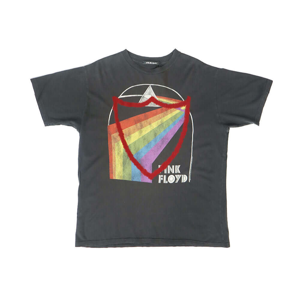 Hollywood Trading Company HTC VINTAGE PINK FLOYD T-SHIRT HTC VINTAGE PINK FLOYD T-SHIRT ONE OF A KIND VINTAGE T-SHIRT WITH ORIGINAL PINK FLOYD PRINT, REWORKED WITH BURGUNDY HTC LOGO ON THE FRONT. BOXY FIT t-shirt Hollywood Trading Company Hollywood Tradin