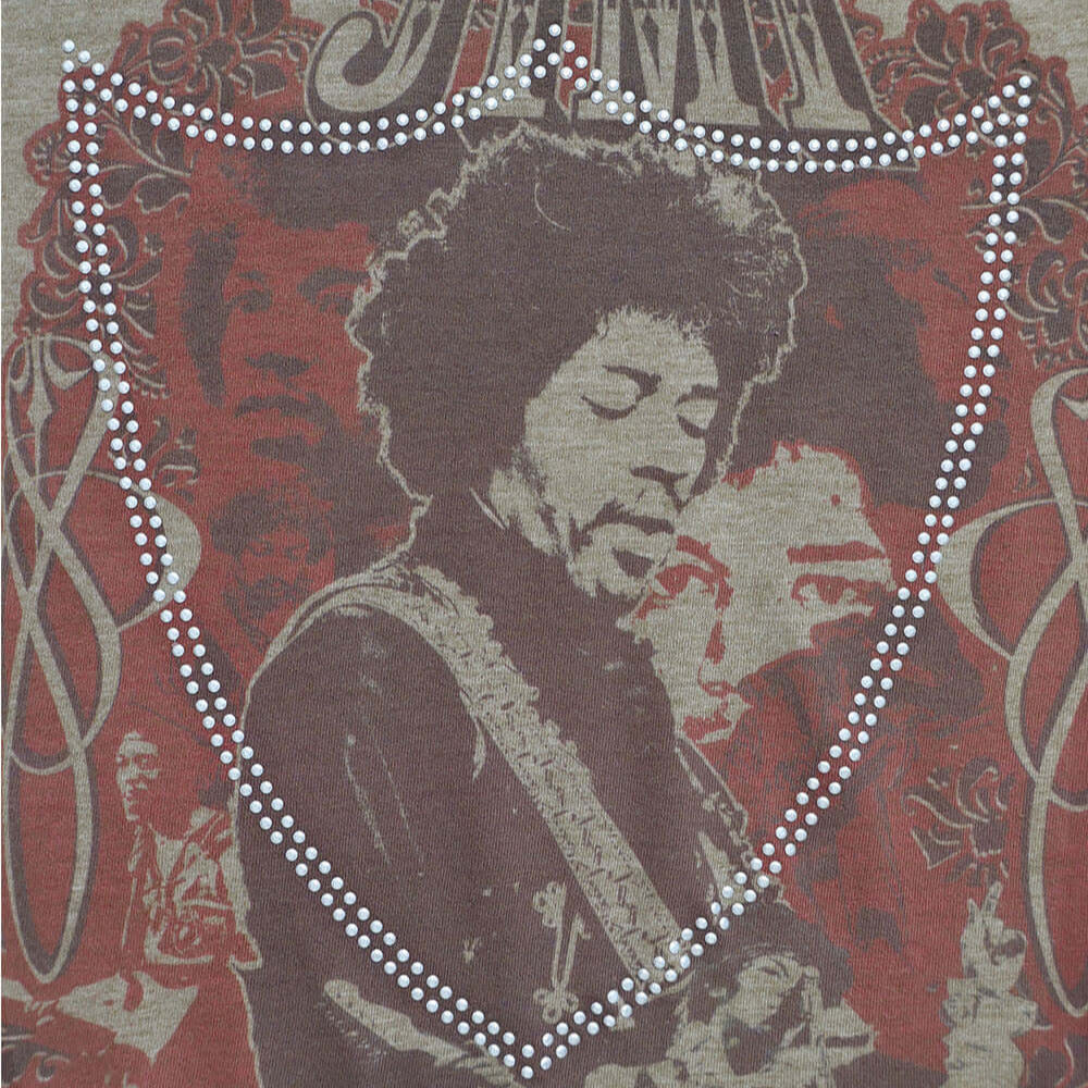 Hollywood Trading Company HTC VINTAGE JIMI HENDRIX STUDDED T-SHIRT HTC VINTAGE JIMI HENDRIX STUDDED T-SHIRT ONE OF A KIND VINTAGE T-SHIRT WITH ORIGINAL JIMI HENDRIX PRINT, REWORKED WITH SILVER STUDDED HTC LOGO ON THE FRONT. REGULAR FIT. T-SHIRTS Hollywood