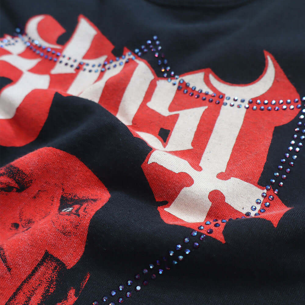 Hollywood Trading Company HTC VINTAGE GHOST LUX T-SHIRT BLACK/RED HTC VINTAGE GHOST LUX T-SHIRT BLACK/RED ONE OF A KIND VINTAGE T-SHIRT WITH ORIGINAL GHOST PRINT, REWORKED WITH BLUE STUDDED HTC LOGO ON THE FRONT. REGULAR FIT. T-SHIRTS Hollywood Trading Co