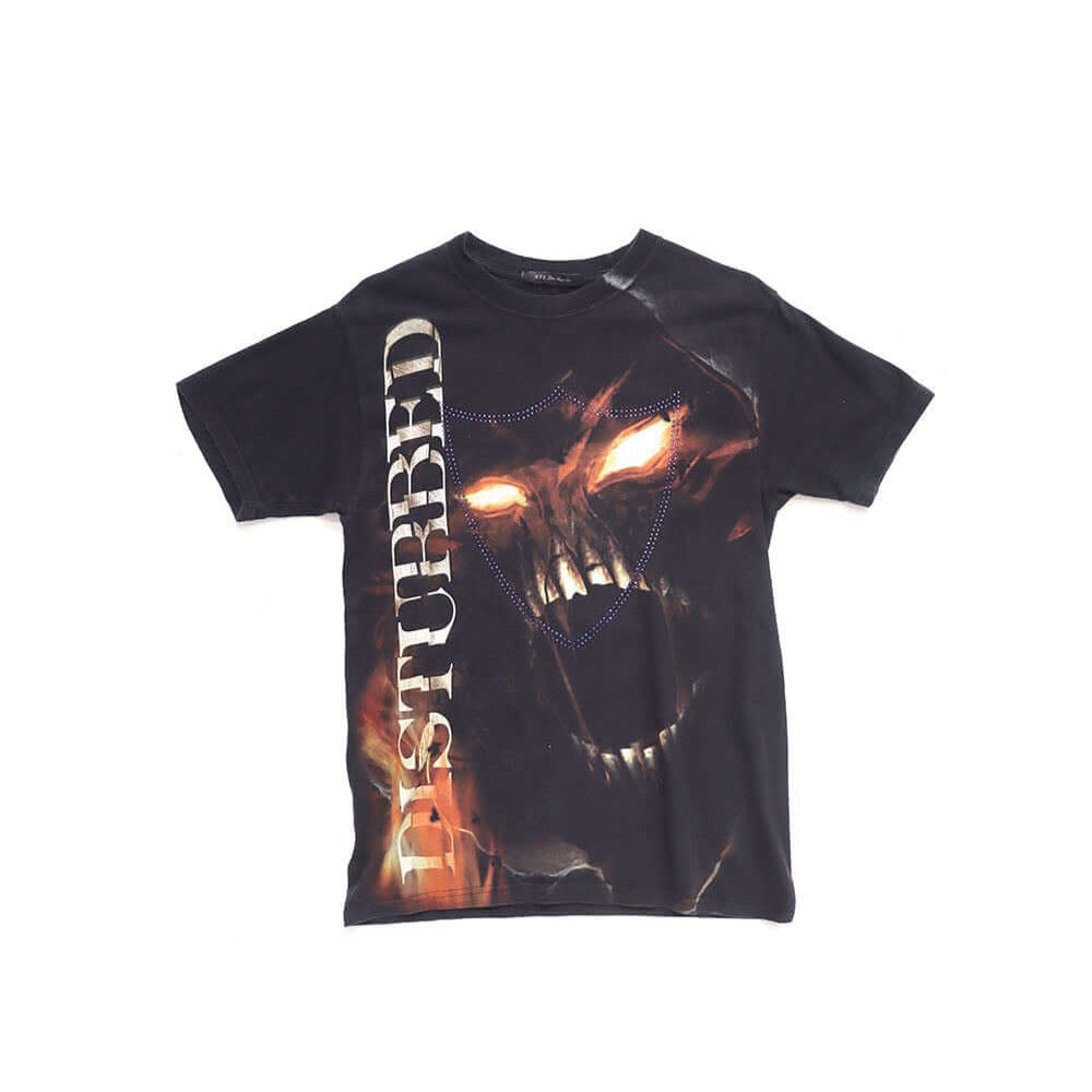 Hollywood Trading Company HTC VINTAGE DISTURBED LUX T-SHIRT MIX BLACK HTC VINTAGE DISTURBED LUX T-SHIRT MIX BLACK ONE OF A KIND VINTAGE T-SHIRT WITH ORIGINAL DISTURBED PRINT, REWORKED WITH BLUE STUDDED HTC LOGO ON THE FRONT. REGULAR FIT. T-SHIRTS Hollywoo