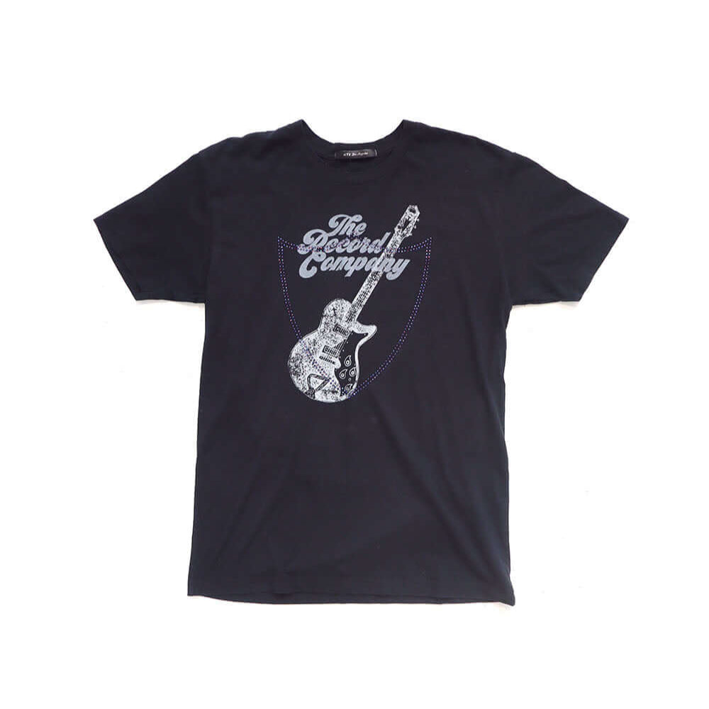 Hollywood Trading Company HTC VINTAGE THE RECORD COMPANY LUX T-SHIRT MIX BLACK HTC VINTAGE THE RECORD COMPANY LUX T-SHIRT MIX BLACK ONE OF A KIND VINTAGE T-SHIRT WITH ORIGINAL THE RECORD COMPANY PRINT, REWORKED WITH BLUE STUDDED HTC LOGO ON THE FRONT. REG