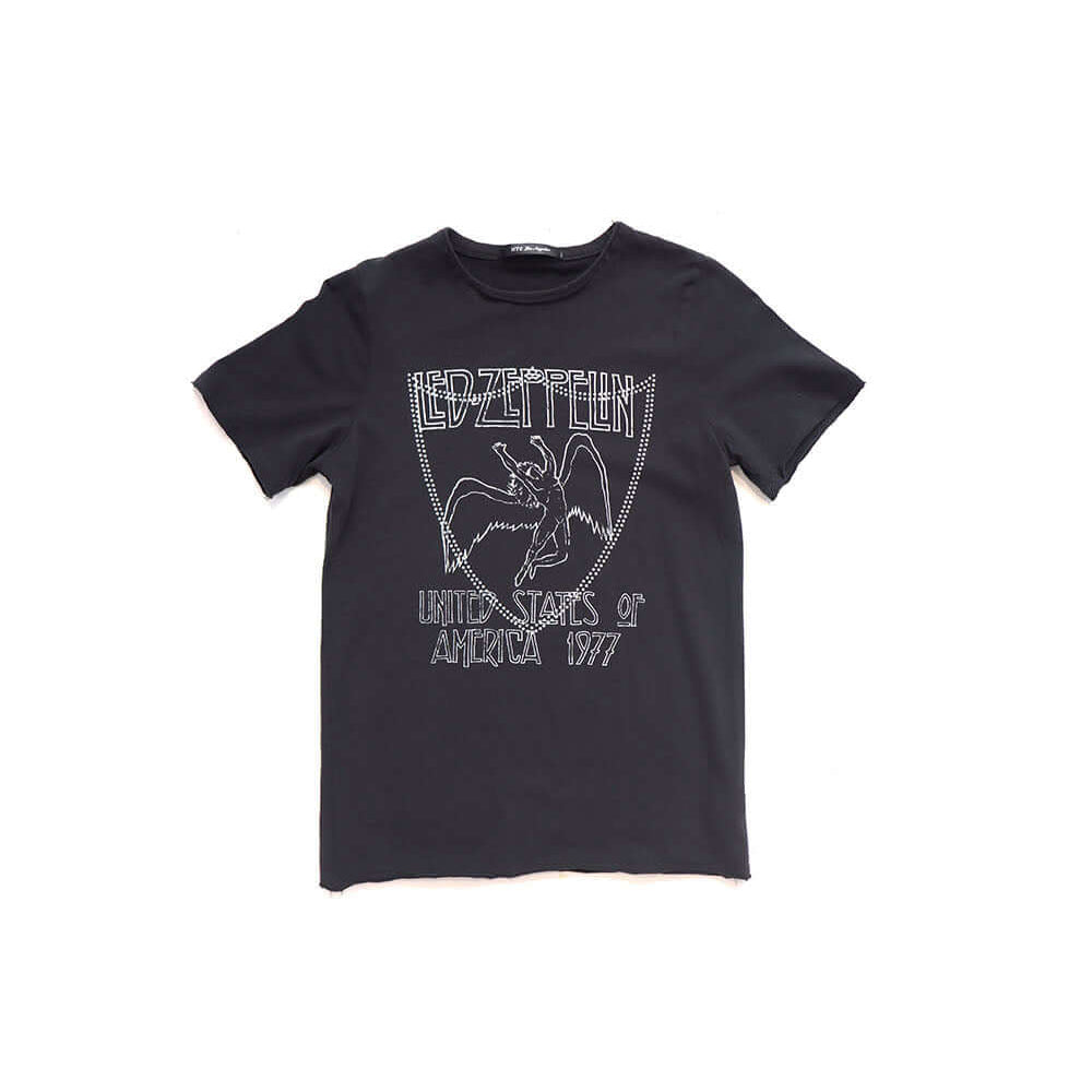 Hollywood Trading Company HTC VINTAGE LED ZEPPELIN STUDDED T-SHIRT BLACK/SILVER HTC VINTAGE LED ZEPPELIN STUDDED T-SHIRT BLACK/SILVER ONE OF A KIND VINTAGE T-SHIRT WITH ORIGINAL LED ZEPPELIN PRINT, REWORKED WITH SILVER STUDDED HTC LOGO ON THE FRONT. REGUL