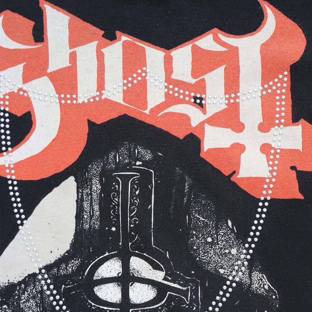 Hollywood Trading Company HTC VINTAGE GHOST LUX T-SHIRT MIX BLACK HTC VINTAGE GHOST LUX T-SHIRT MIX BLACK ONE OF A KIND VINTAGE T-SHIRT WITH ORIGINAL GHOST PRINT, REWORKED WITH BLUE STUDDED HTC LOGO ON THE FRONT. REGULAR FIT. T-SHIRTS Hollywood Trading Co