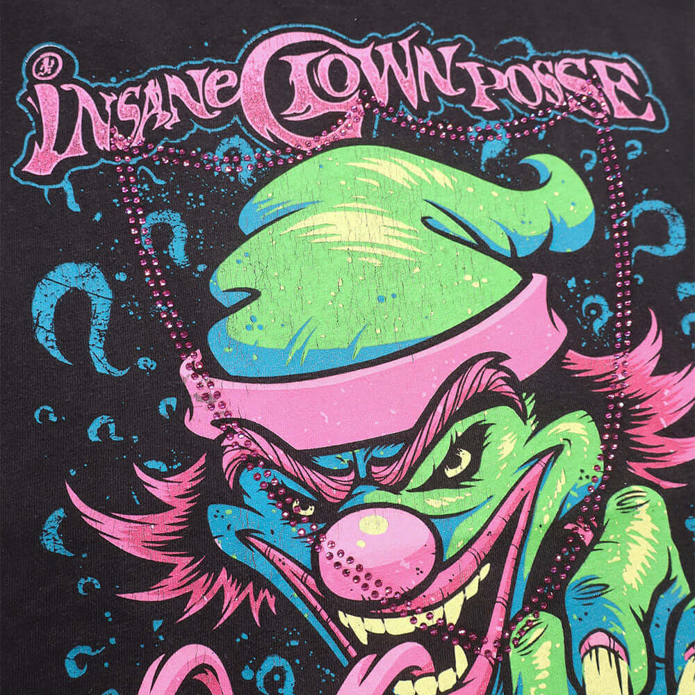htc los angeles HTC VINTAGE INSANE CLOWN POSSE LUX T-SHIRT MIX BLACK HTC VINTAGE INSANE CLOWN POSSE LUX T-SHIRT MIX BLACK ONE OF A KIND VINTAGE T-SHIRT WITH ORIGINAL INSANE CLOWN POSSE PRINT, REWORKED WITH VIOLET STUDDED HTC LOGO ON THE FRONT. REGULAR TAN