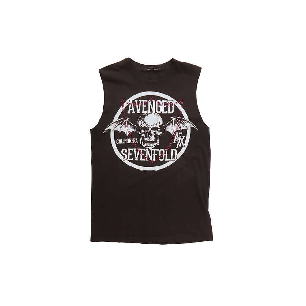 htc los angeles HTC VINTAGE AVENGED SEVENFOLD STUDDED T-SHIRT MIX BLACK HTC VINTAGE AVENGED SEVENFOLD STUDDED T-SHIRT MIX BLACK ONE OF A KIND VINTAGE T-SHIRT WITH ORIGINAL AVENGED SEVENFOLD PRINT, REWORKED WITH VIOLET STUDDED HTC LOGO ON THE FRONT. REGULA
