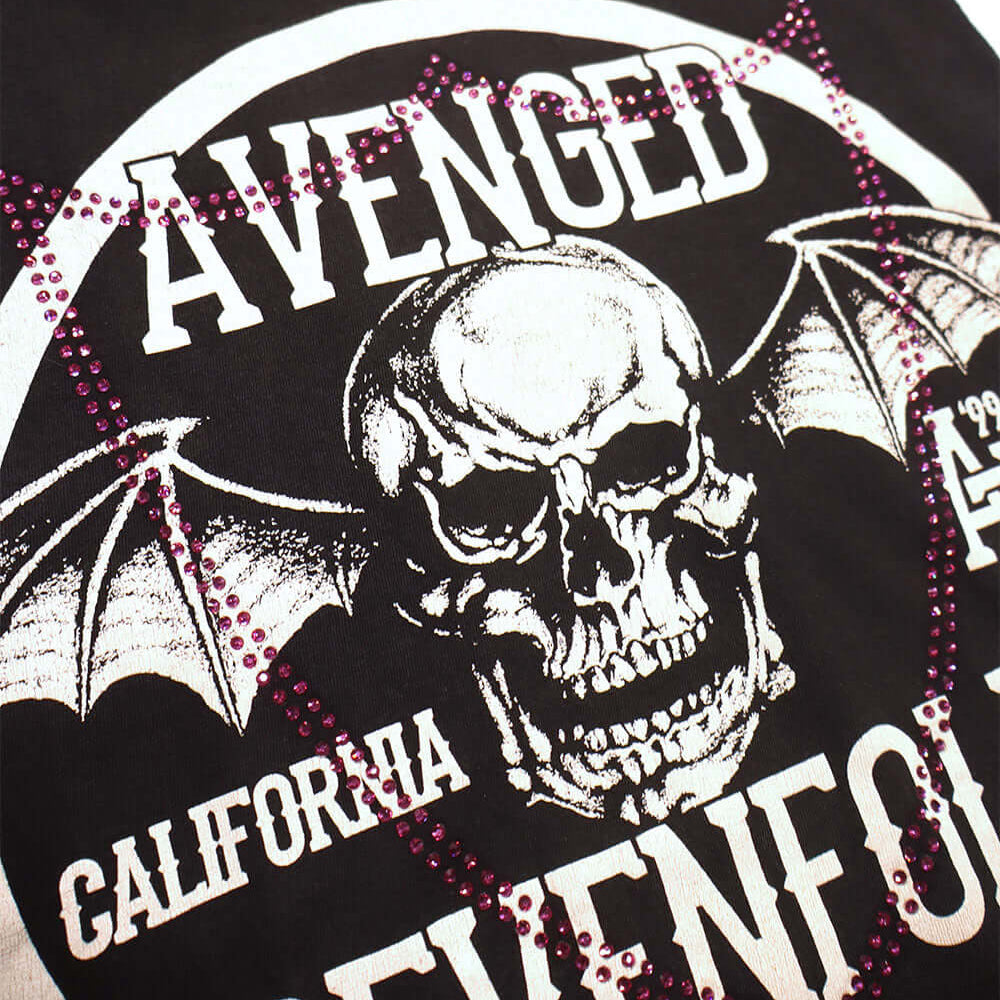 htc los angeles HTC VINTAGE AVENGED SEVENFOLD STUDDED T-SHIRT MIX BLACK HTC VINTAGE AVENGED SEVENFOLD STUDDED T-SHIRT MIX BLACK ONE OF A KIND VINTAGE T-SHIRT WITH ORIGINAL AVENGED SEVENFOLD PRINT, REWORKED WITH VIOLET STUDDED HTC LOGO ON THE FRONT. REGULA