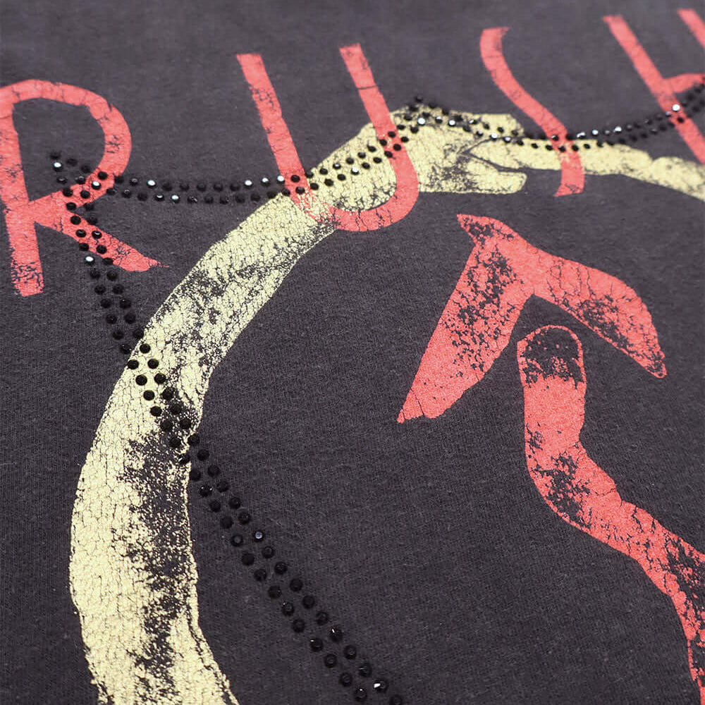 htc los angeles HTC VINTAGE RUSH LUX T-SHIRT MIX BLACK HTC VINTAGE RUSH LUX T-SHIRT MIX BLACK ONE OF A KIND VINTAGE T-SHIRT WITH ORIGINAL RUSH PRINT, REWORKED WITH BLACK STUDDED HTC LOGO ON THE FRONT. REGULAR FIT. T-SHIRTS Hollywood Trading Company Hollyw