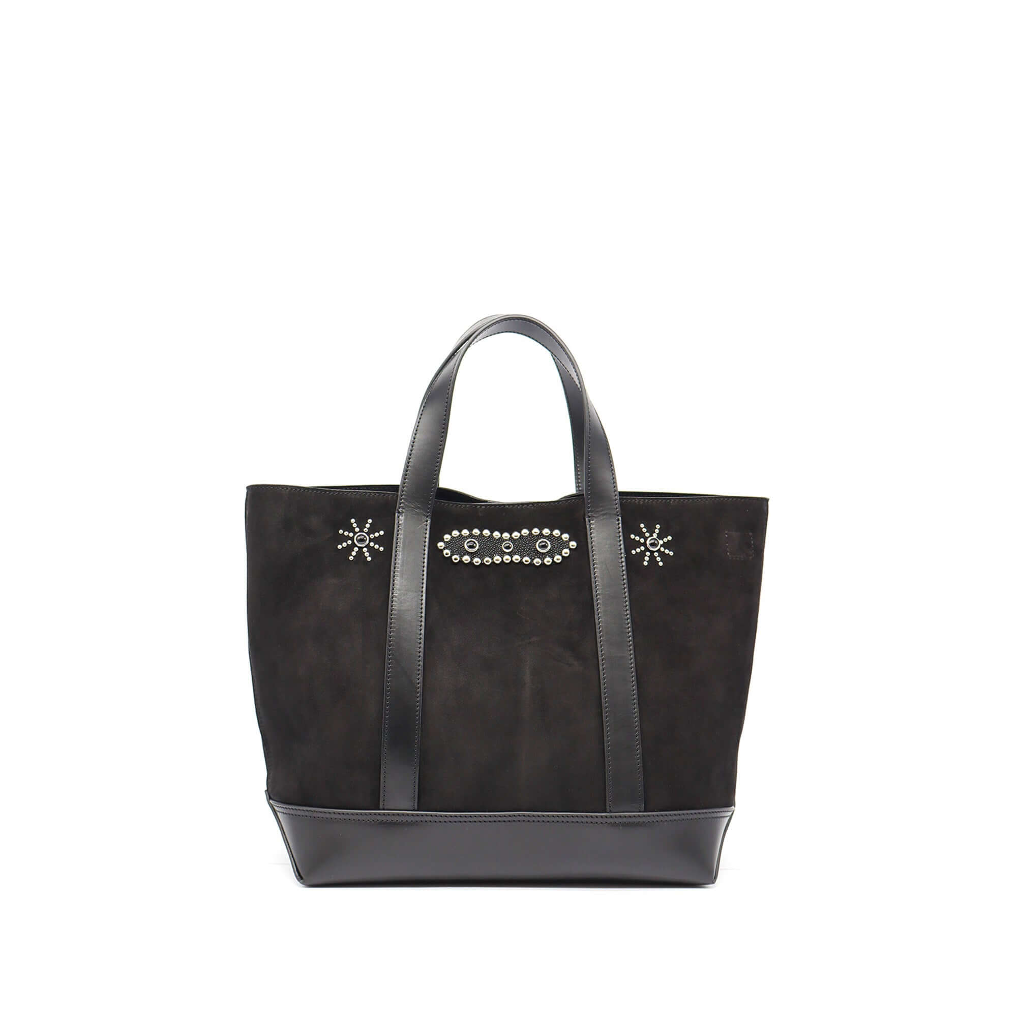 htc los angeles DUSTY SUEDE MOUSTACHE SMALL BLACK Shopper bag in Black suede, featuring a zip closure. Crafted in Italy, with sun and moustache-shaped details, 100% cow leather. Hollywood Trading Company