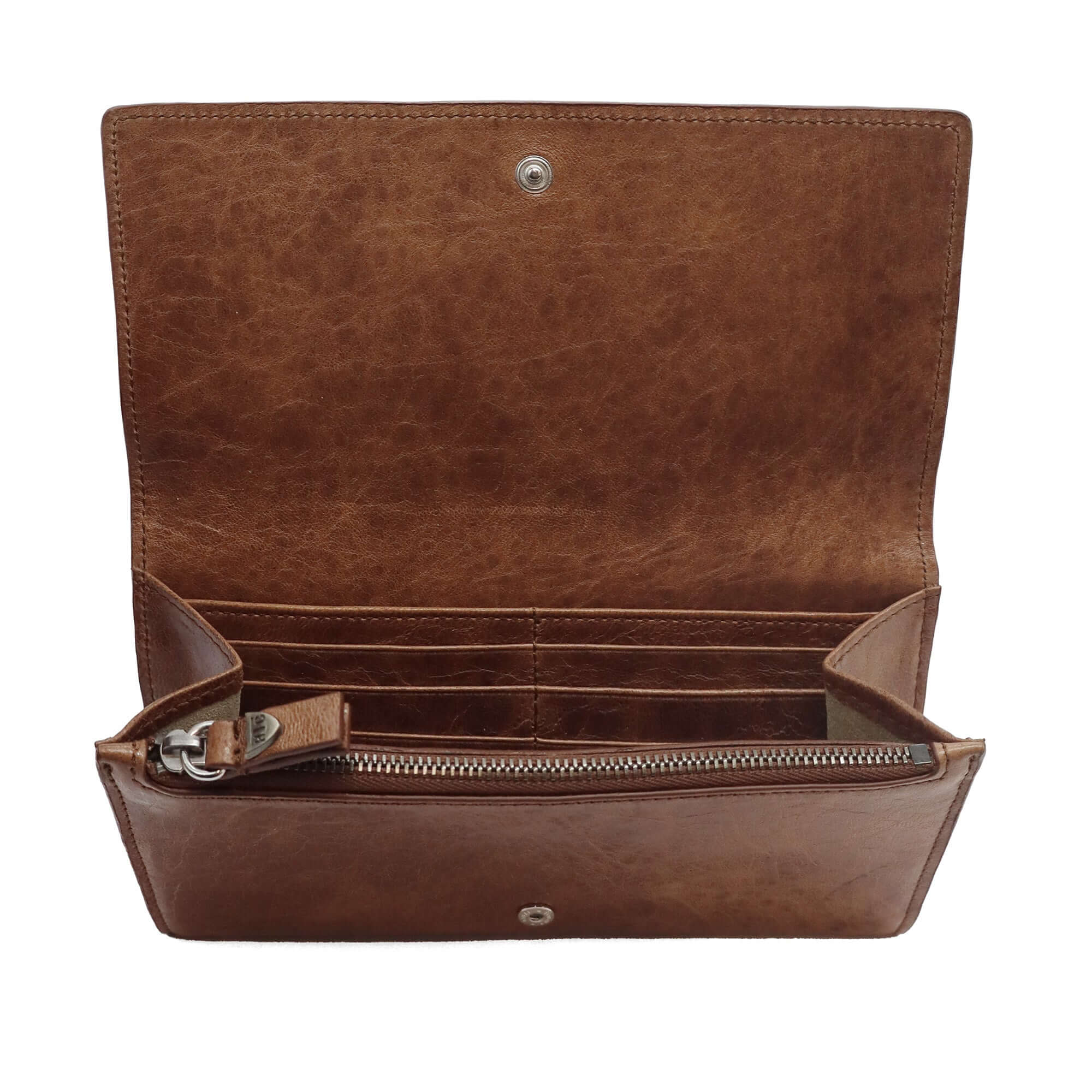 htc los angeles NANCY LONG WALLET Long wallet in Cognac, featuring a button closure. Designed with compartments for cards and coins, with flower studded details on the exterior. Crafted in Italy, 100% cow leather. Hollywood Trading Company