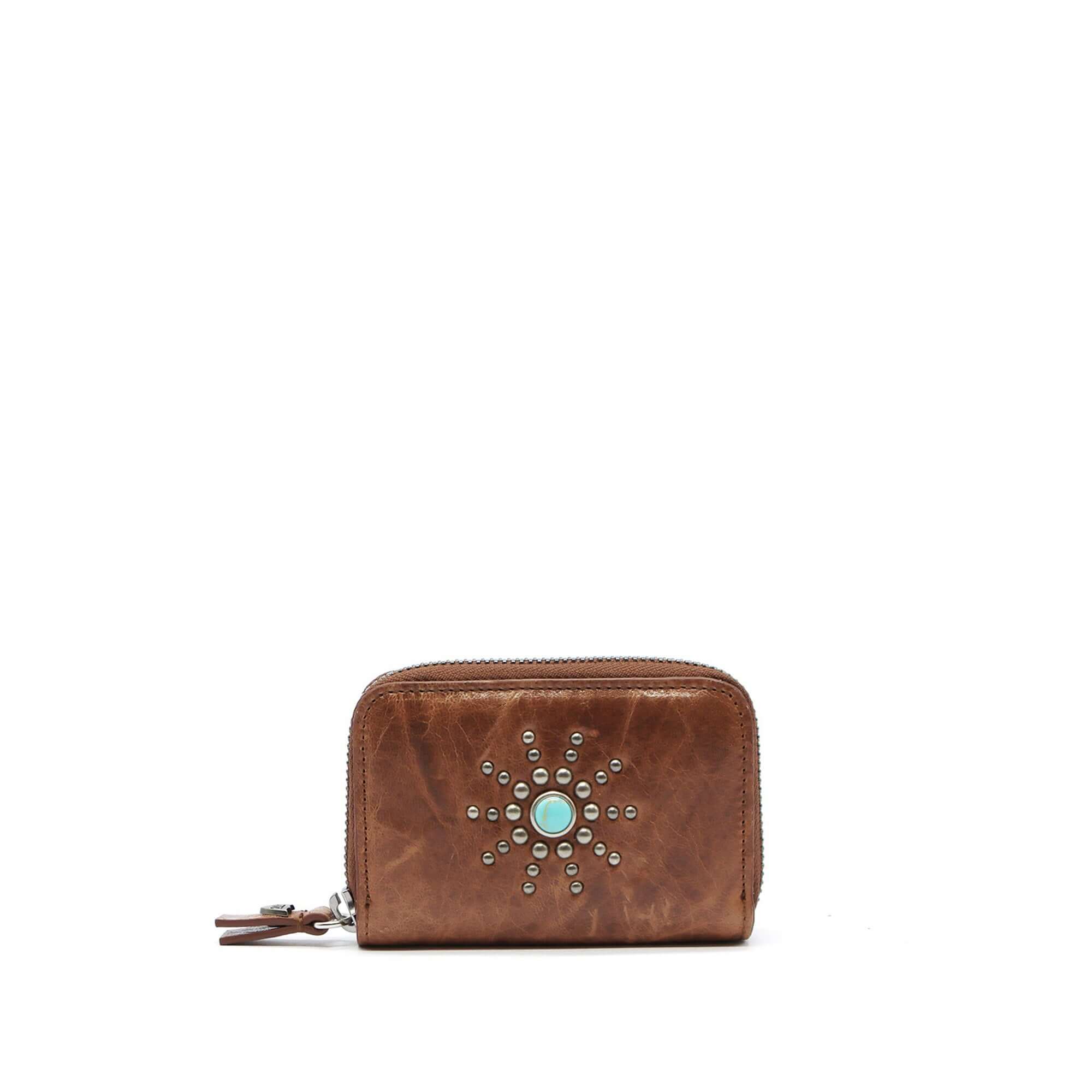 htc los angeles CLASSIC HTC SMALL ZIP WALLET COGNAC Small zip wallet in Cognac, designed with multiple compartments for cards, documents, and coins, adorned with stud details on the exterior. Crafted in Italy, 100% cow leather. Hollywood Trading Company